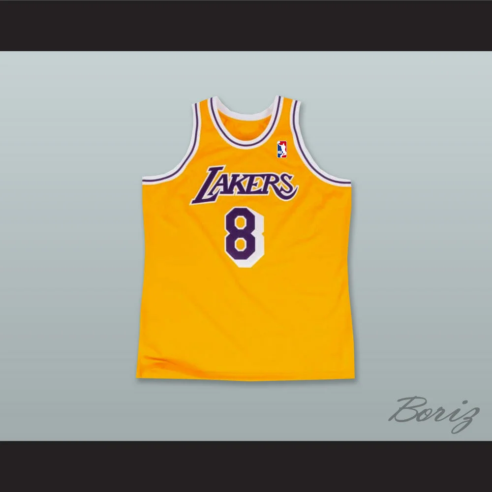 K. Bryant 8 Los Angeles Yellow Retro Basketball Jersey with League Logo Tribute Patch — BORIZ K. Bryant 8 Los Angeles Yellow Retro Basketball Jersey with League Logo Tribute Patch — BORIZ